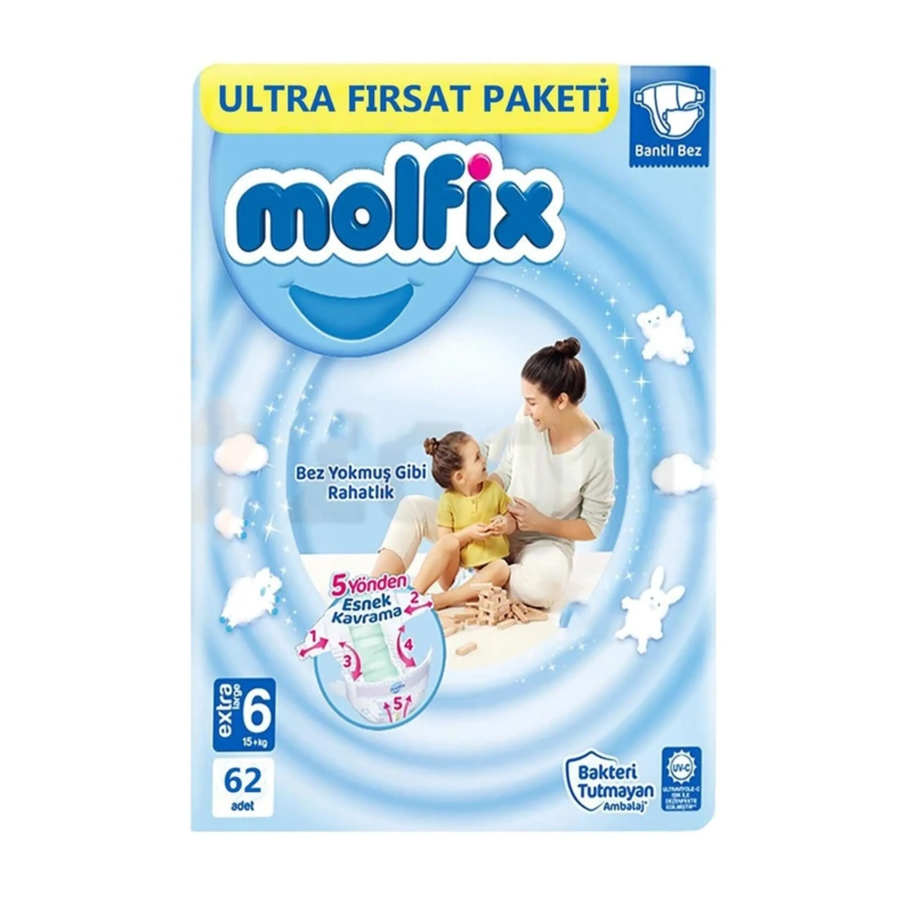 پوشک بچه مولفیکس چسبی سایز 6 بسته 62 عددی (اصل)